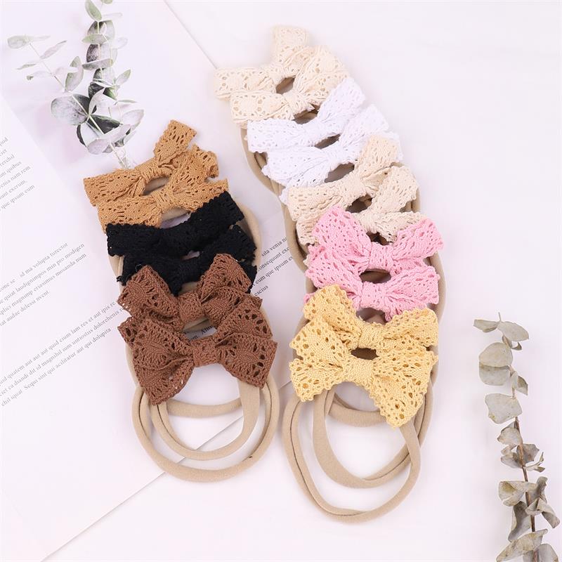 Lace Print Bows Headband Baby Girls Elastic Nylon Hairbands Kids Headwear Newborn Photography Prop Wholesale