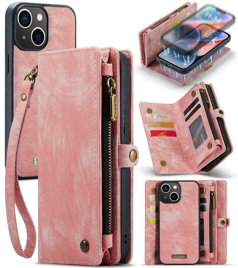 Caseme008 Custodia multi-slot con cerniera magnetica in pelle crosta iPhone 15 14 13 12 11 Pro Max XS