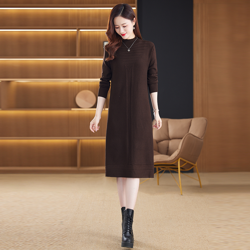 長袖O-Neckスリムセータードレス女性デザイナー秋のファッションソフトウォームグリーンミディフロック2023高級エレガントパーティージャッカードレスドレス