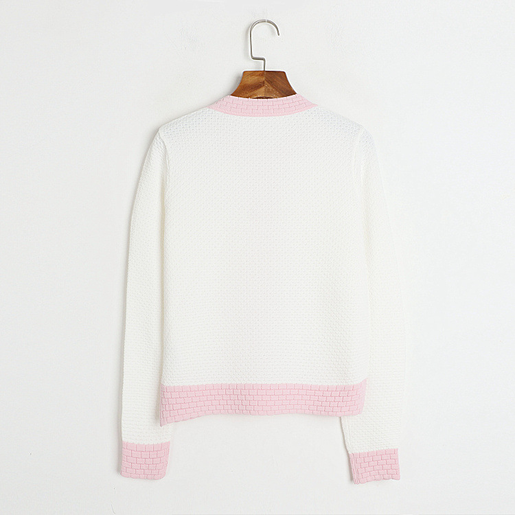 913 2023 otoño mujer suéter manga larga cuello redondo cardigan blanco negro rosa marca mismo estilo rayas mujeres DL