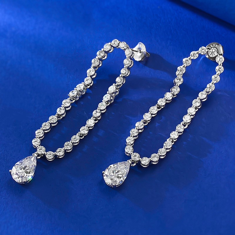 수상 드롭 Moissanite Diamond Dangle Earring 100% Real 925 스털링 실버 약혼 웨딩 드롭 이어링 여성 보석