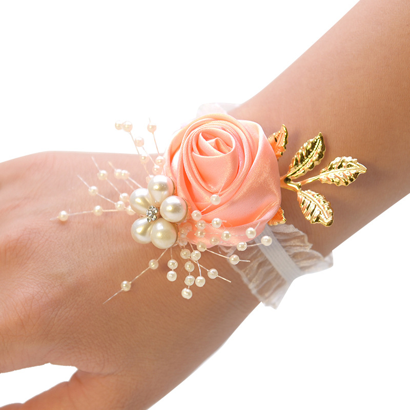 Flor de muñeca artificial Pulsera de dama de honor Hermanas Flores a mano Accesorios de bodas de graduación Regalos para invitados Flor de muñeca de novia