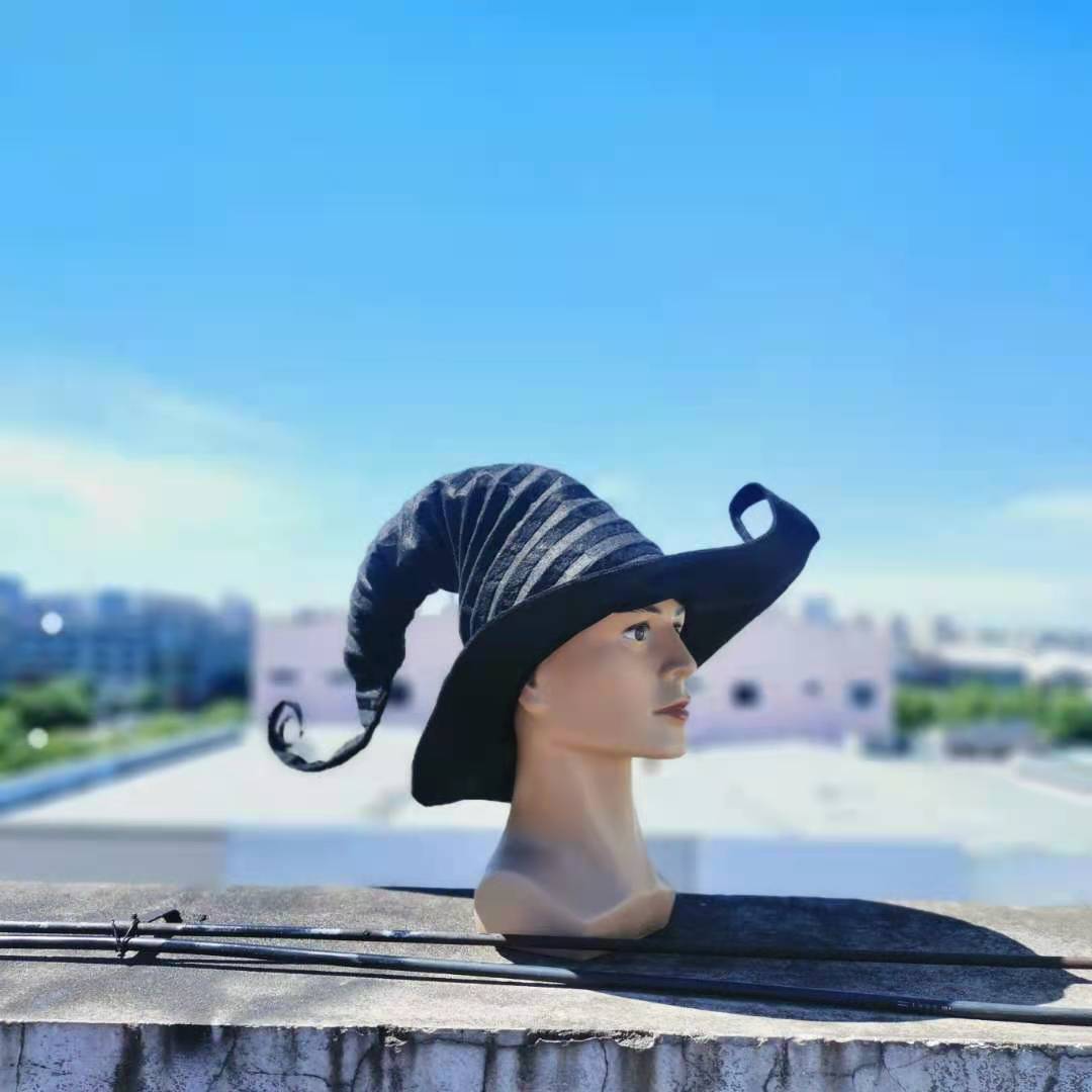 nuovi produttori di cappelli da strega con incantesimo nero di Halloween spot decorativi in rete curva con stampa di zucca cappello da strega con punta nera cappello da mago