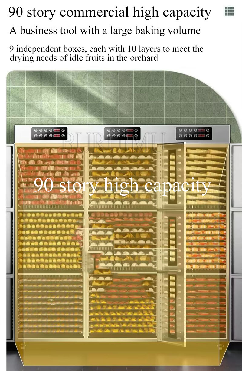 Máquina deshidratadora de alimentos eléctrica de 220V, 60/90 capas, secadora de frutas y verduras para carne, té, pescado