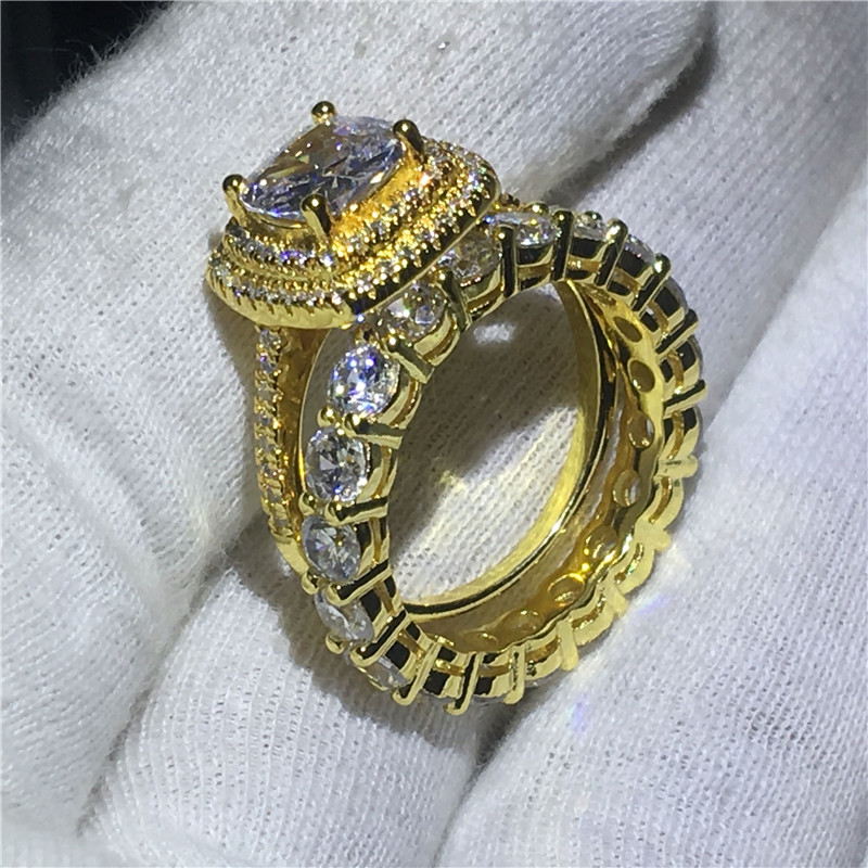 Conjunto de anel infinito com preenchimento de ouro amarelo 925 prata, aliança de casamento e noivado para mulheres, joias transparentes de zircônia AAAAA