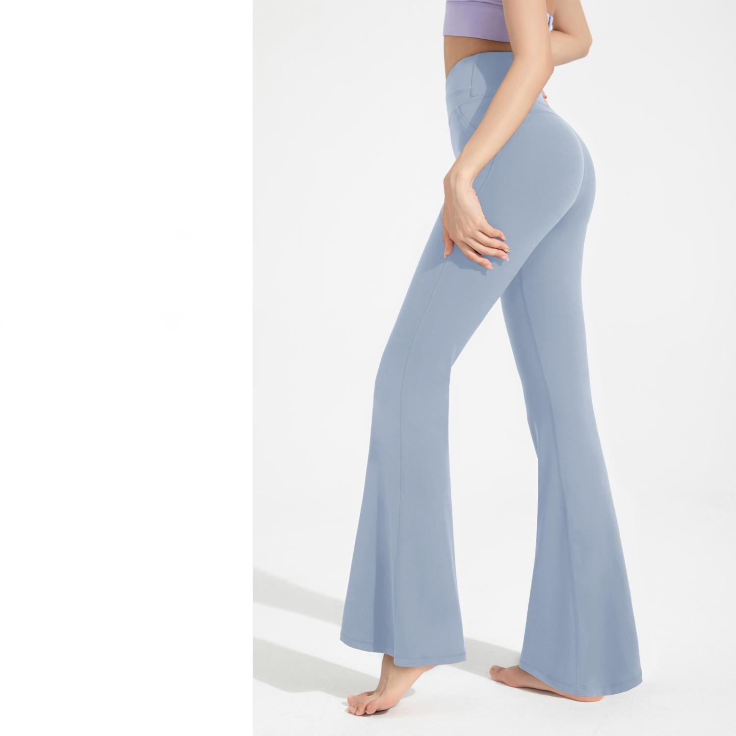 Athena LL Summer Anti-bacterial Flare women's high-waisted hip Lift micro Yoga pants Nude slimming wide-leg pants with pockets on both sides