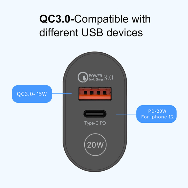 PD12W Mobile Phone Fast Charger 5V3A Type-C PD Charging Head US EU And UK Plug Adapter