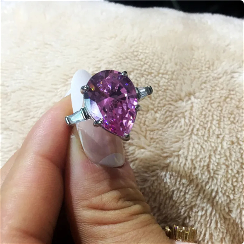 Роскошное женское летнее кольцо-обещание из стерлингового серебра 925 пробы с розовым камнем AAAAA, эффектные кольца с камнем cz для женщин, ювелирные изделия для свадебной вечеринки