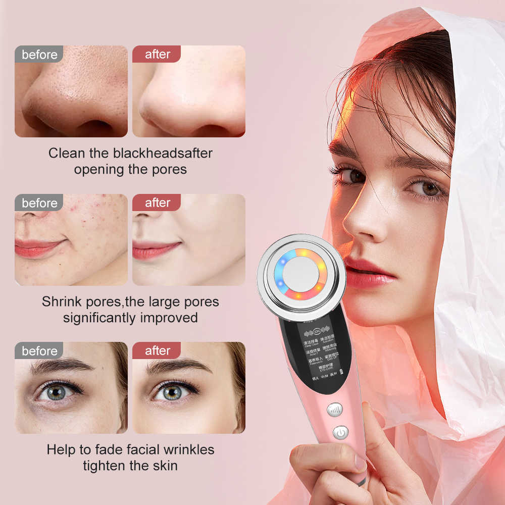 Dispositifs de soins du visage LED Masseur Peau Ensemble Rajeunissement Radio Mésothérapie Facial Eye Lifting Nettoyage Sparyer Vibration Anti Vieillissement 230915