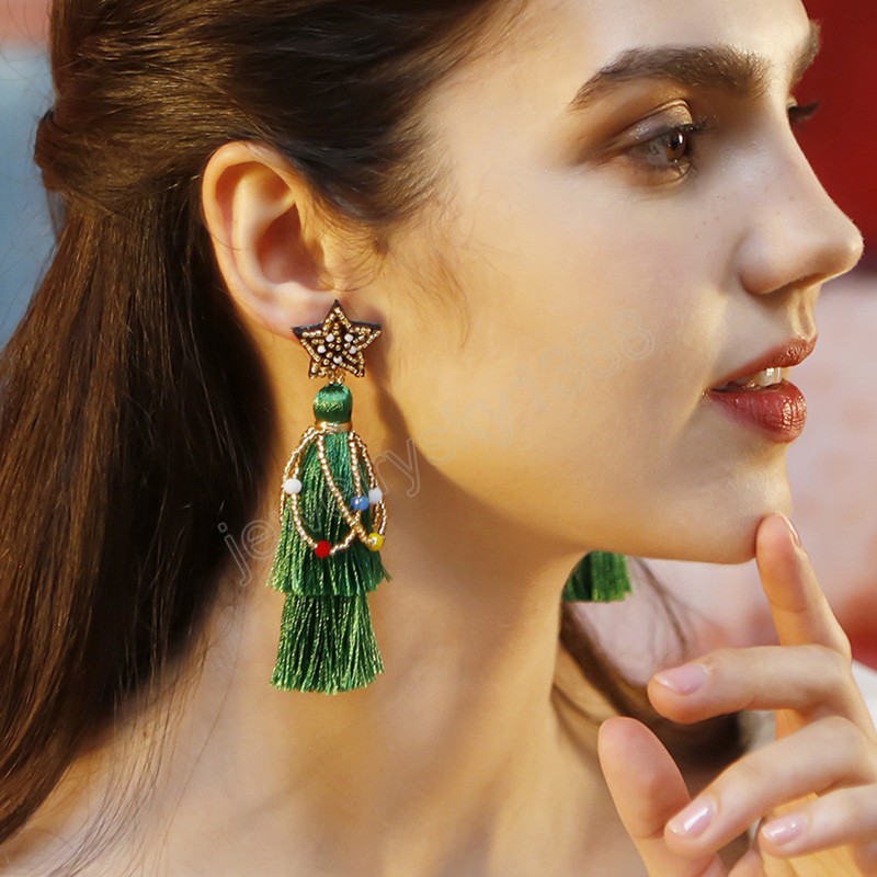 Bohemian Tassel Earrings 크리스마스 보석류 민족 스타일 패션 여성 귀 장식 긴 프린지 앵글이 귀걸이