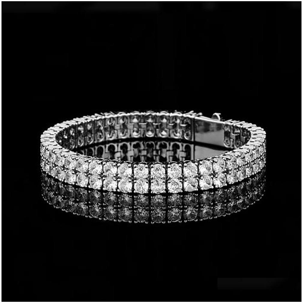 Bracelet de tennis à 2 rangées de 4 mm de diamant de laboratoire en zircon, bijoux hip hop, collier glacé, 7 pouces, 8 pouces de longueur, bracelet en or 14 carats, livraison directe