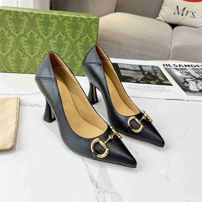 Sexy talons hauts créateur de mode femmes en cuir véritable piste robe de soirée chaussures nouvelle marque dames métal décort bout pointu peu profond femmes pompes chaussures femme