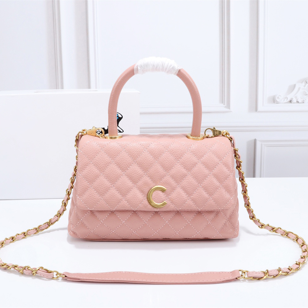 Bolsa de mão feminina de alta qualidade, bolsa de designer com corrente de luxo, bolsa de canal crossbody, bolsa de ombro, bolsa de couro de lichia, bolsa de corrente rosa