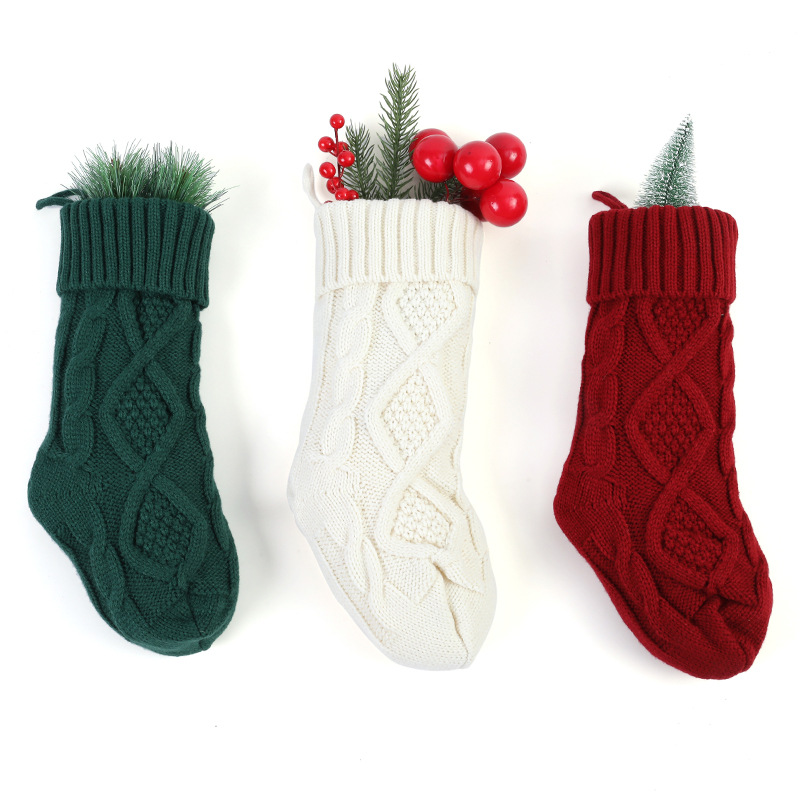 Christmas Stocking Sack Xmas Gift Knitted Wool Candy Bag Christmas Gift Bag for Home Navidad Sock Xmas Tree Decor New Year I0915