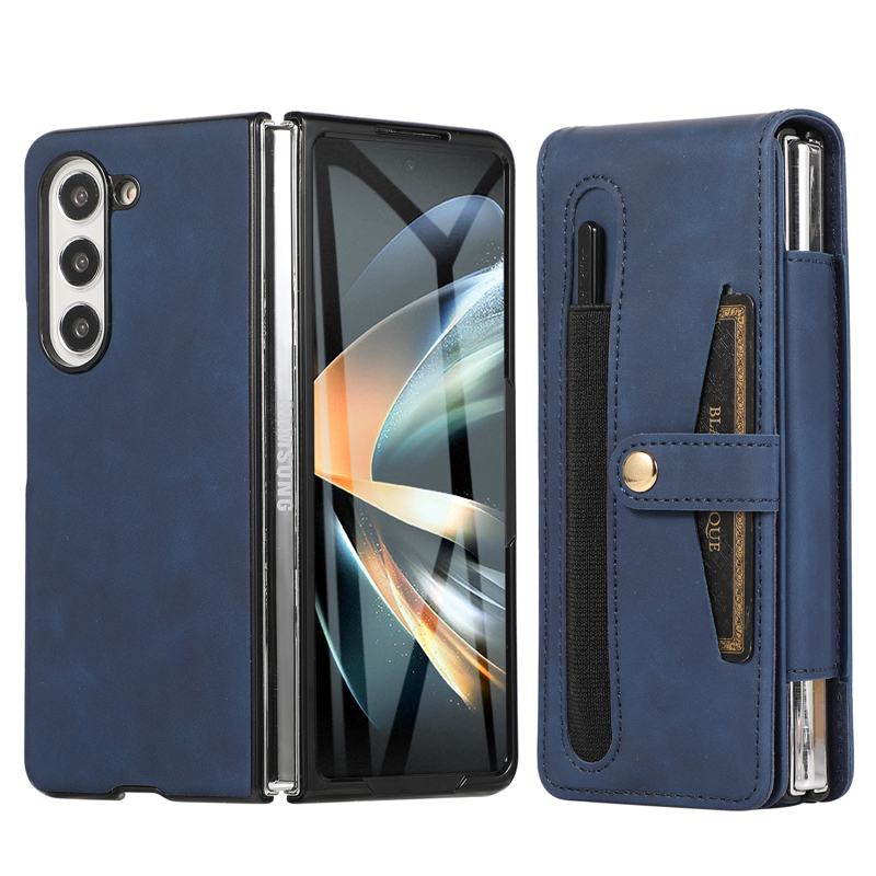 Bältesklipptelefonfodral för Samsung Galaxy Z Folding Fold2 Fold3 Fold4 Fold5 5G Outdoor Sports Magnetic Full Protective Card Slot Matte Leather Pouch Stylus Fold Shell Shell