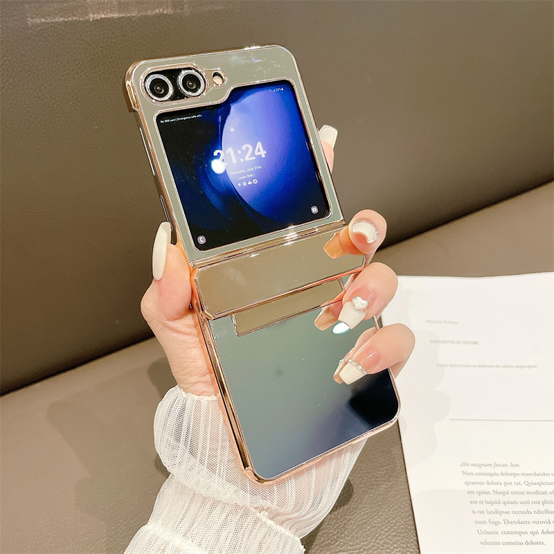 Luxury Diamond Mirror Vogue Phone Case for Samsung Galaxy Z Folding Flip3 Flip4 Flip5 5G Durable Sturdy Sparkle Full Protective Soft Bumper Hinge Plating Fold Shell