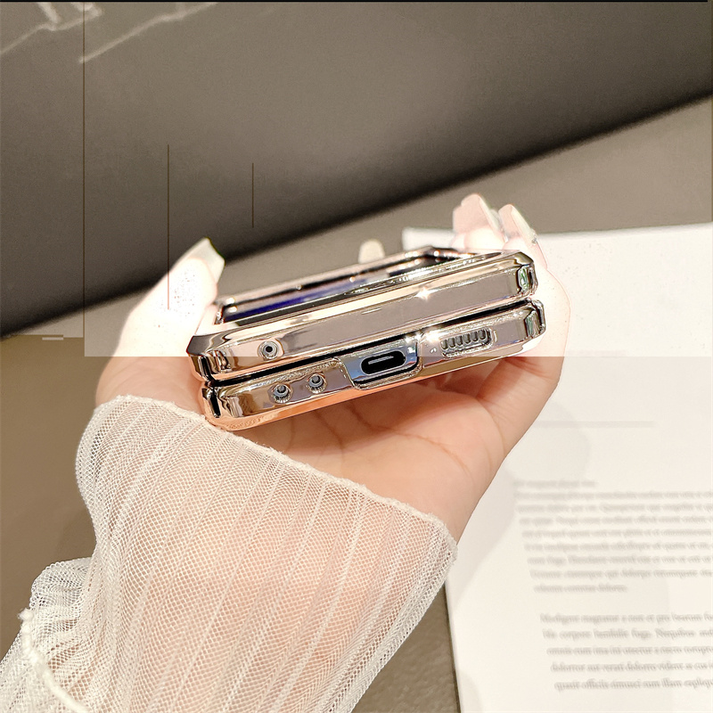 Luxury Diamond Mirror Vogue Phone Case for Samsung Galaxy Z Folding Flip3 Flip4 Flip5 5G Durable Sturdy Sparkle Full Protective Soft Bumper Hinge Plating Fold Shell