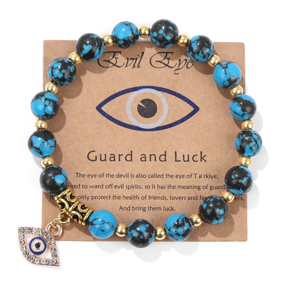 Turks Blauwe Boze Oog 8mm Lava Kallaite Kralen Handgemaakte Elasticiteit Armband voor Mannen Vrouwen Yoga Reiki Sieraden