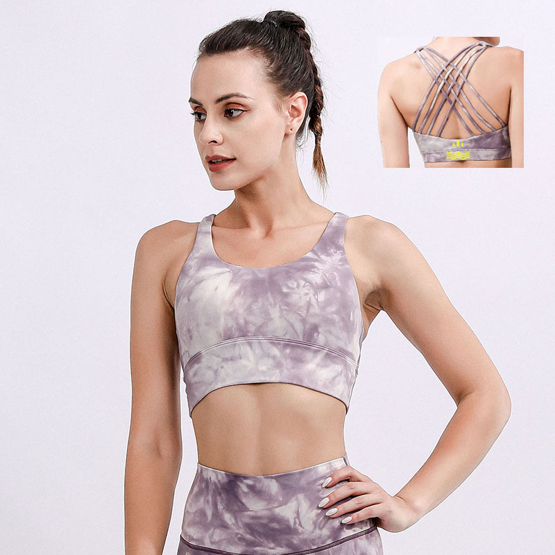 Yoga beha-uitlijnen tank leggings Tie-dye solide kleur vrouwen slanke sport bh fitness vest sexy ondergoed met verwijderbare borstkussens zachte brassiere