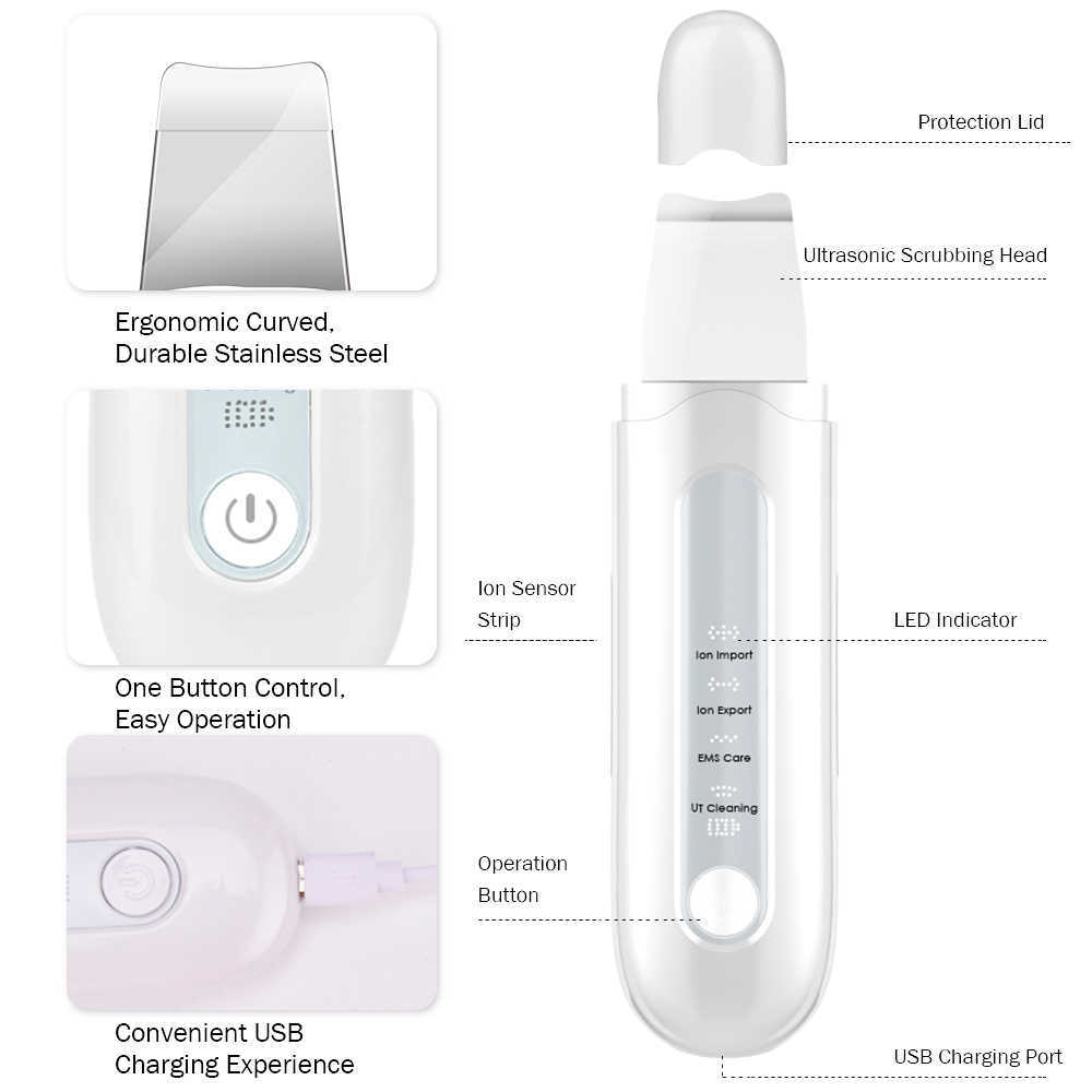 Dispositivos de cuidado facial Limpiador de piel ultrasónico Espátula Poro eléctrico Limpieza profunda Acné Removedores de espinillas Peeling Pala Máquina de belleza 230915