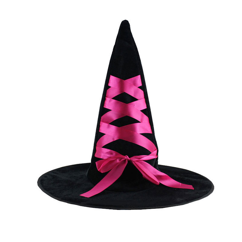 Halloween hat witch Party decoration curved mesh pumpkin print wizard witch hat Black tip wizard hat