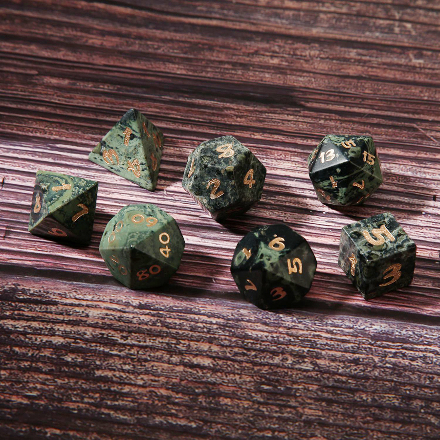 Natural Kambaba Jasper Poliédrico Pedras Preciosas Soltas Dados Conjunto Dungeons Dragons Stone Dice Set DND RPG Jogos Ornamentos Spot Goods Atacado Aceitar Personalizado