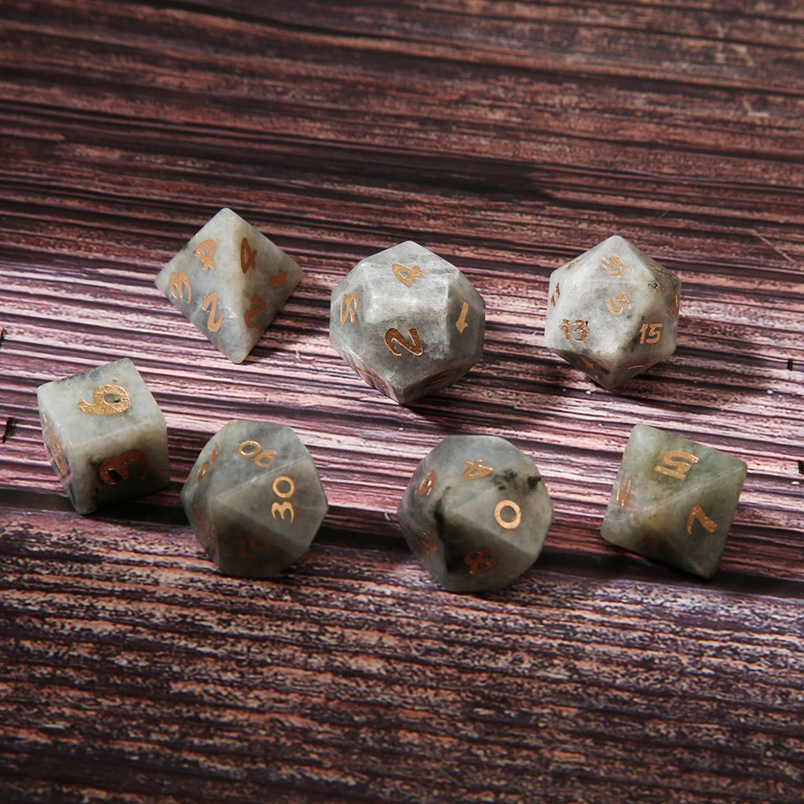 Labradorite naturale Poliedrico Pietre preziose sciolte Dadi 7 pezzi Set Dungeons Dragons Set di dadi di pietra DND Giochi di ruolo Ornamenti Merci spot All'ingrosso Accetta personalizzato