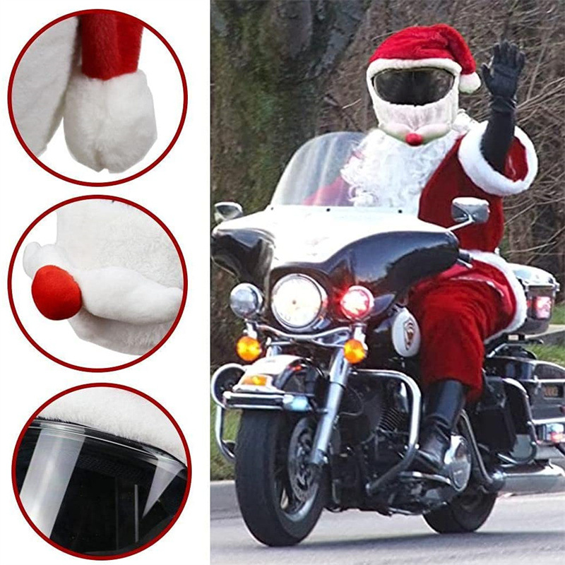 サンタサイクリングヘルメットカバークリスマスバイクヘルメットカバーフルフェイスセーフハットサンタクロースレーシングキャップメリークリスマス装飾ギフトQ573