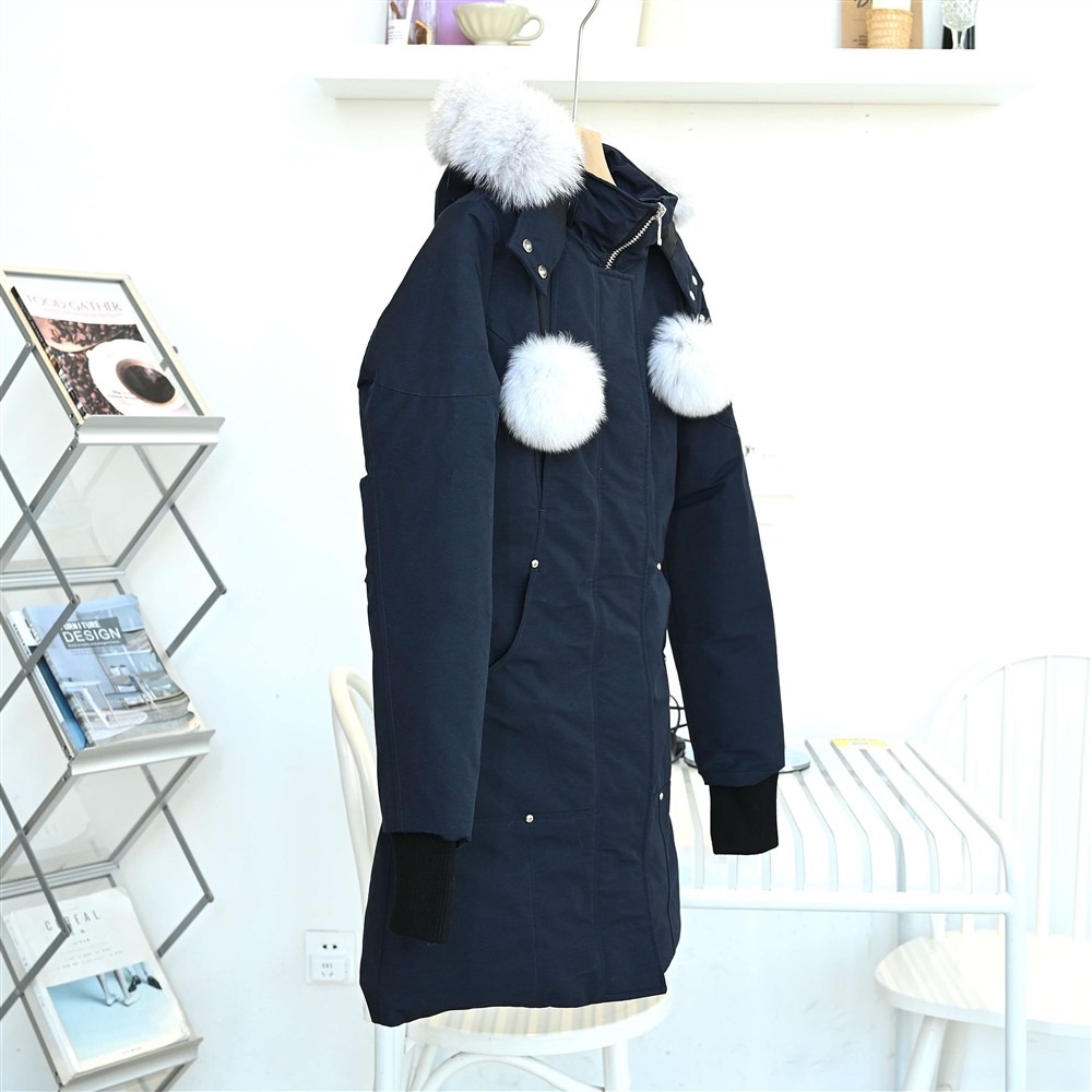 2023 Autumn Winter Women's White Duck Down Parkas Jackets Zipper Fur Hooded Striped Woman's Slim long Coats ME008