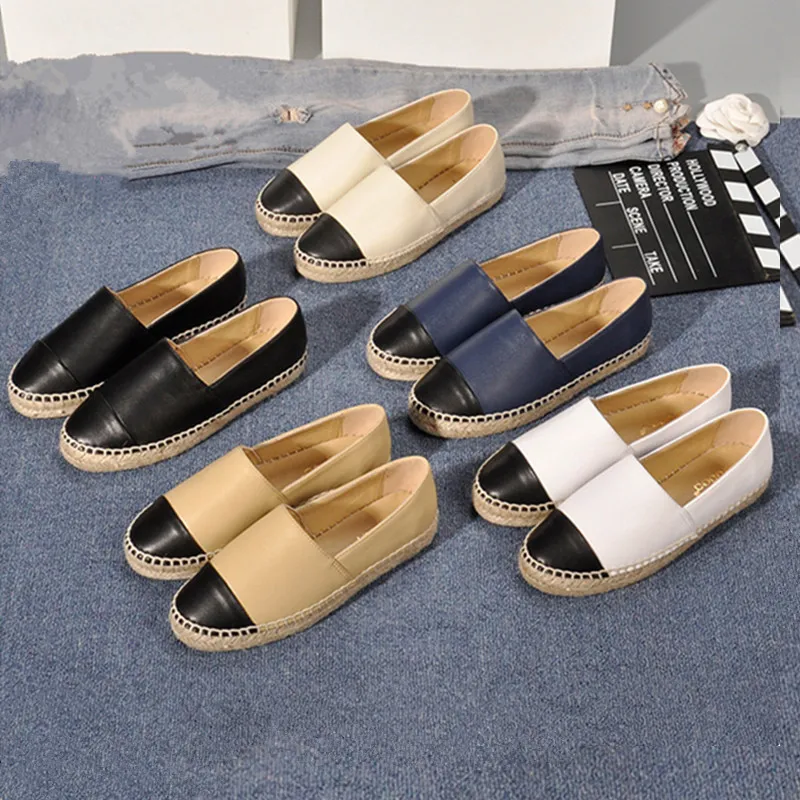 Ventes Femmes Espadrilles Toile Casual Chaussures En Cuir Véritable Appartements Mode Mocassins Simples Dames Printemps Automne Chanvre Corde À Semelles Épaisses Filles Robe Chaussures 34-42