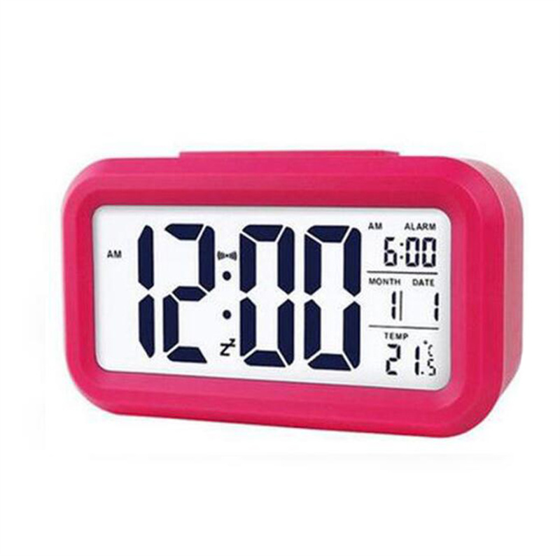 Mute Alarm Clock LCD SMART Klocka Temperatur Söt fotosensitiv sängning Digital väckarklocka Snooze Nightlight Calendar