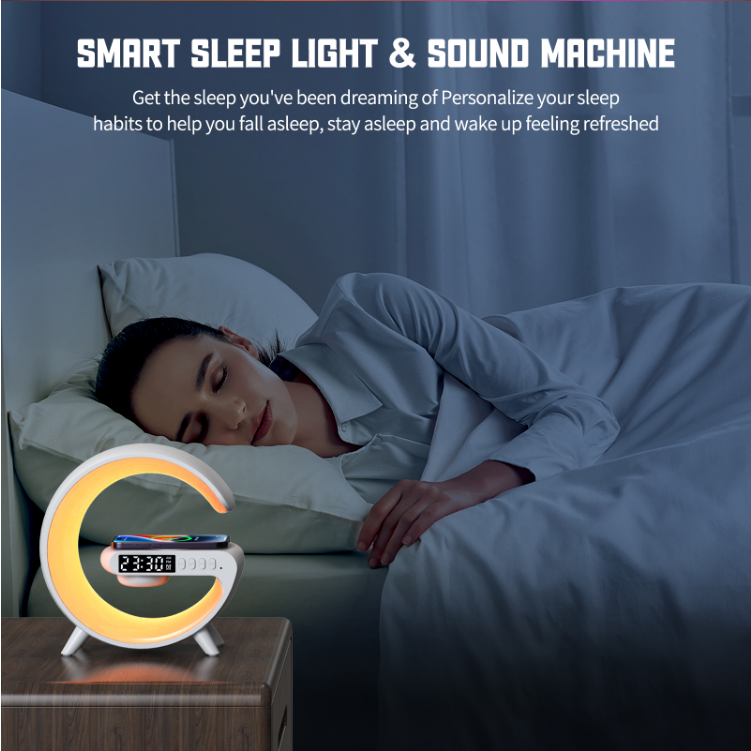 OEM Wholesale 2024 Mini Bluetooth Speaker Wireless Smart Light Multifunctional Fast  Qi Phone White Noise Wake up RGB Night Lamp LED Alarm Clock Desk Xmas Gift