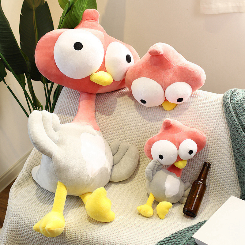 Kawaii big-eyed chicken stuffed animal toy cartoon cute flamingo plush toy children sleeping comfort doll soft pillow room decoration girls Christmas birthday gift