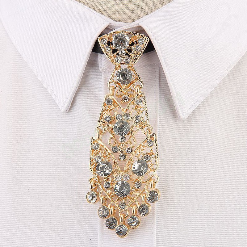Fashion Crystal Neckties for Women Men Trendy Party Metal Short Rhinestone Choker Tie Wedding Fashion Accessories