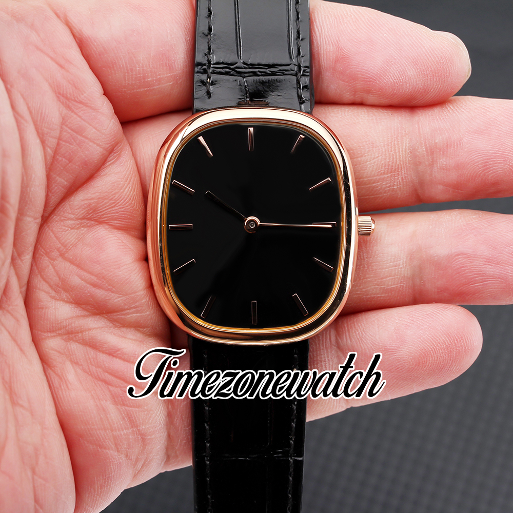 TW F YENİ GOLDE ELIPSE 5738R-001 Miyota 9015 Otoamtik Erkekler İzle Siyah Dial Gül Altın Kasası Kötü Kayış Bents Saatler TimezoneWatch TWPP ZP-Z24F