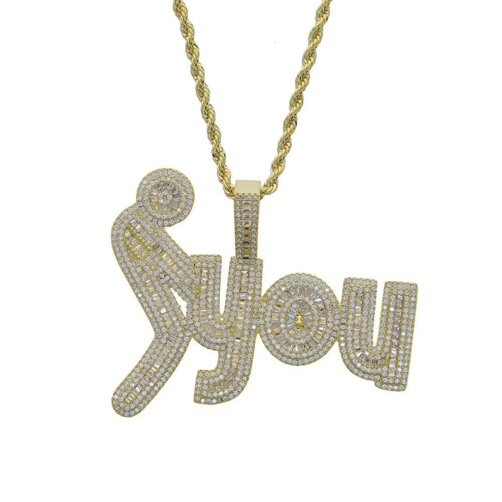 Hip Hop Iced Out CZ Diamante Lettera FK Ciondolo Personalità Moda Regalo di gioielli da uomo