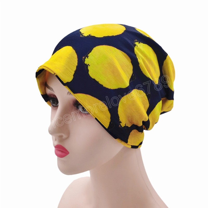 Mode Muslimische Frauen Neue Kreuz Seide Schlaf Chemo Hut Beanie Obst Muster Turban Hut Schal Krebs Chemo Beanie Cap Hijab headwear