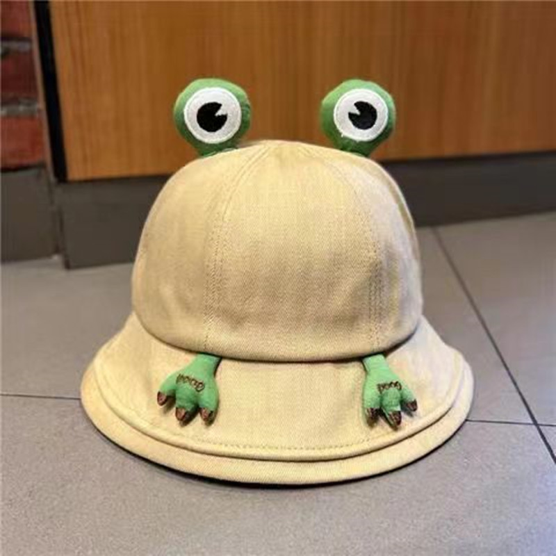 Lindo sombrero de rana para mujer Primavera Verano versión coreana de todo el sombrero de pescador día estudiantes visera de protección solar de dibujos animados gorro de lavabo