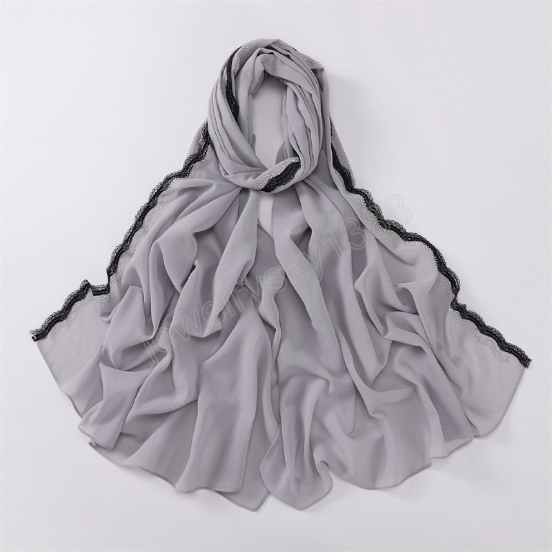 Foulard Hijab instantané en mousseline de soie et perles de diamant pour femmes musulmanes, Design de base, 2023