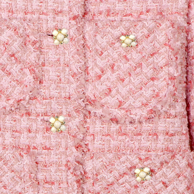 2023 Autumn Pink Solid Color Kurtka Długie rękaw okrągła szyjka Tweed Buttons z pojedynczych piersi kurtków Krótka warstwa podmorska D3S152855