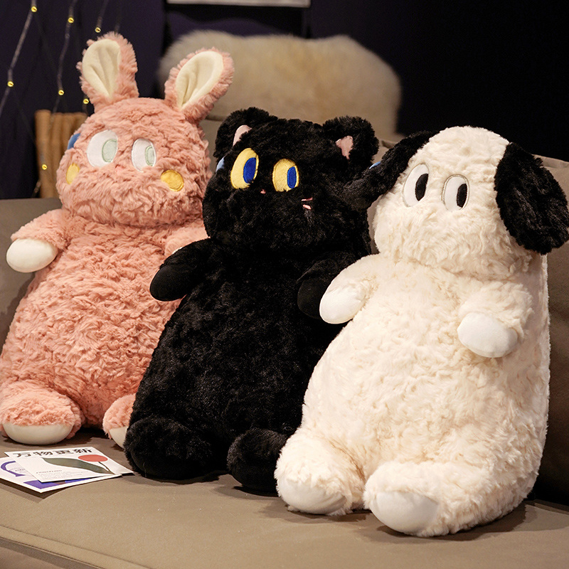 Kawaii большеглазый черный кот, мягкая игрушка, милый кролик, плюшевая игрушка, мультяшная белая собака, плюшевая кукла, детская комфортная подушка для сна, кукла, подарок на Рождество для девочки