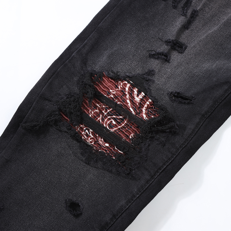 Jean noir pour hommes, grande taille 38, patchs en coton élastique, jambe ajustée