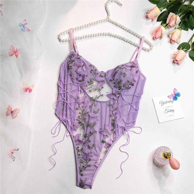 butterfly embroidery Sexy Lingerie See-through Mesh fashion Sleepwear Transparent Underwear G-string girls Pajamas sexy erotic porn lingerie