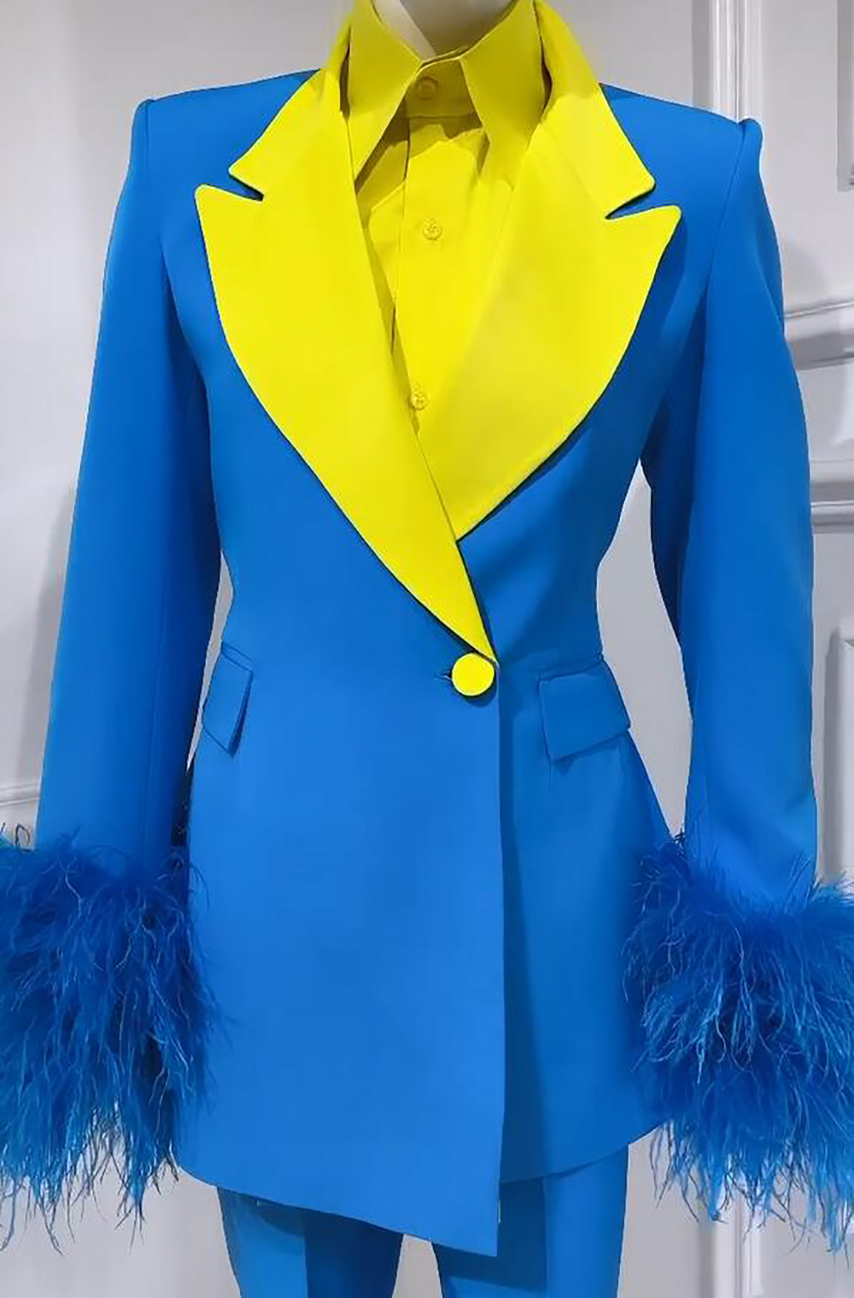 Fashion Blue Feather Women Blazer Mother of the Bride Pants Suits Custom Made Beading Tuxedos för Lady Party Prom Wear 