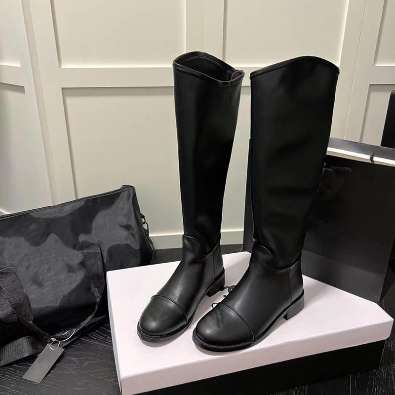 Designer Ladies Riding Boots 2023 New Black Slim Mid-tube Fashion Boots Low Heel Leather European and American Style Women's Shoes