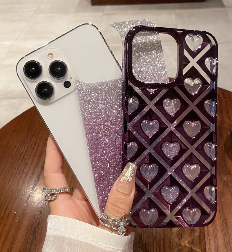 Luxury Heart Love Bling Glitter Case For Iphone 15 14 Pro MAX 14 13 12 11 I15 Cute Lovely Sparkle Metallic Plating Soft TPU Clear Shinny Chromed Mobile Phone Back Cover