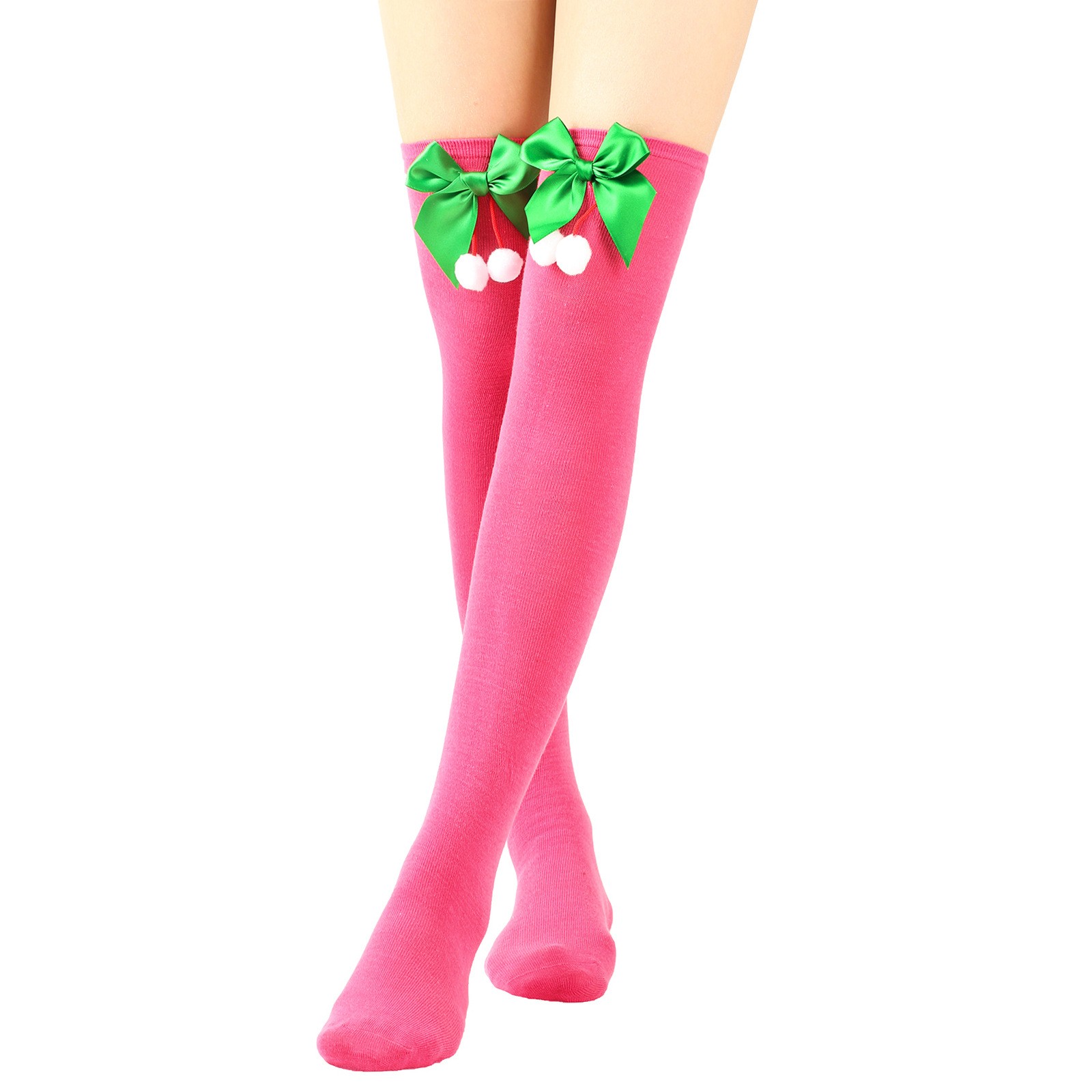 Calcetines hasta la rodilla decorados con dibujos animados de Navidad para mujer, medias bonitas y dulces, medias de red