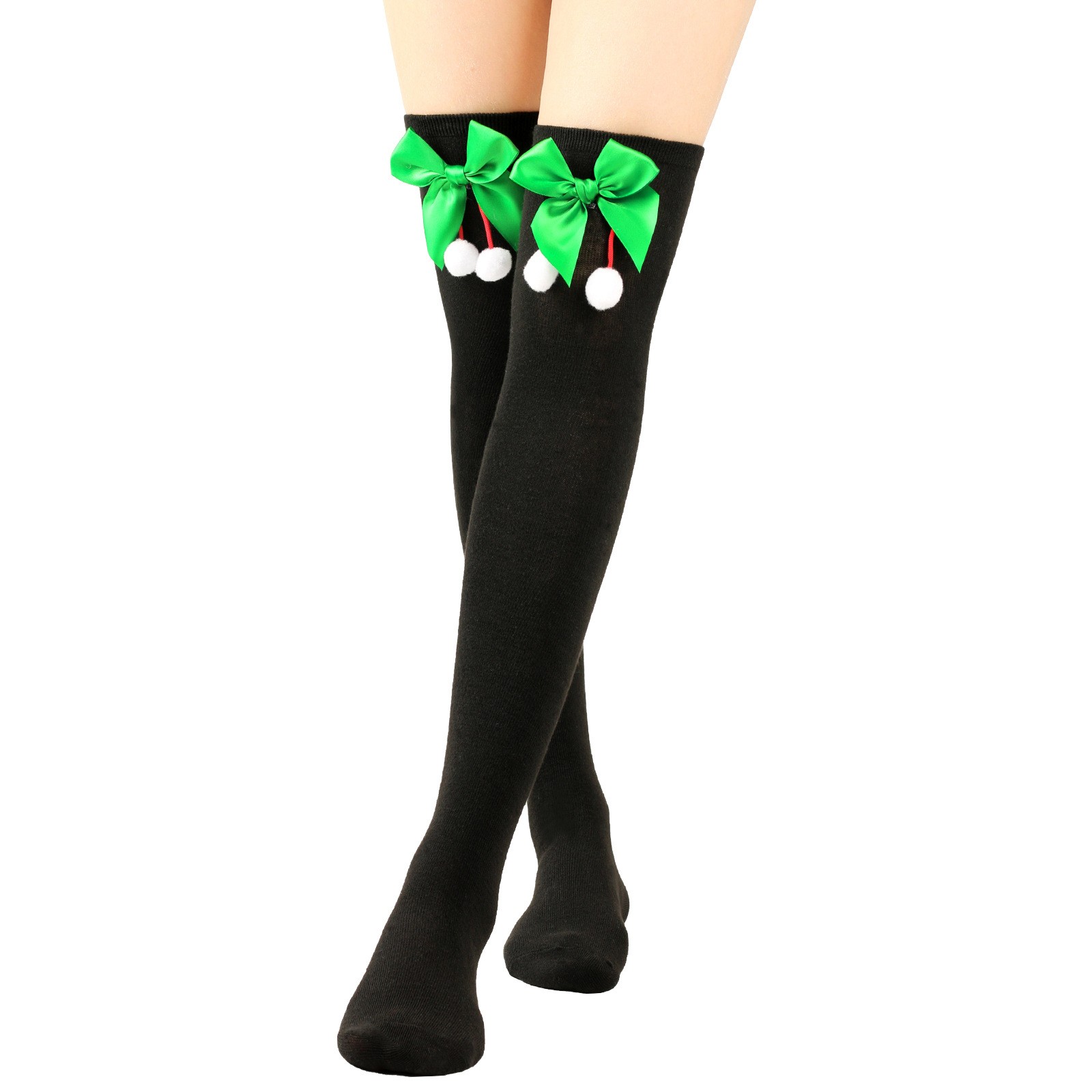 Ladies Solid Color Cartoon Christmas Decorated Knee Socks For Christmas Party Sweet Cute Stockings Tights Fishnet