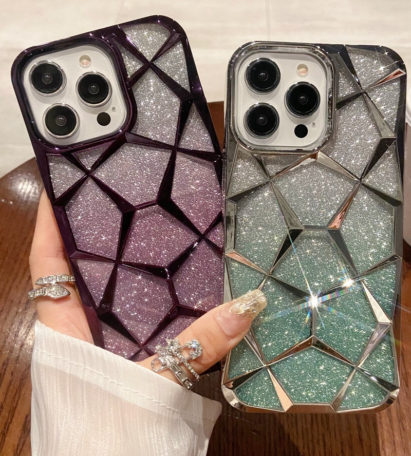 Fashion Bling Glitter Diamond Grain Chromed Case For Iphone 15 14 Pro MAX 14 13 12 11 Shinny Metallic Plating Soft TPU Sparkle Luxury Cellphone Mobile Phone Back Cover