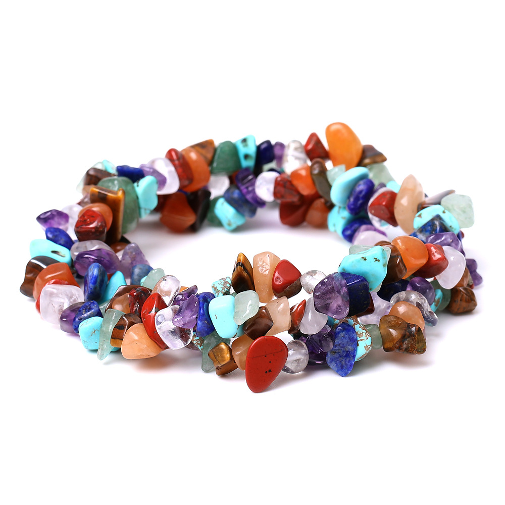 New 7 Chakra Irregular Chip Natural Stone Amethyst Healing Crystal Balance Beads Reiki Buddha Prayer Yoga Bracelet for Women
